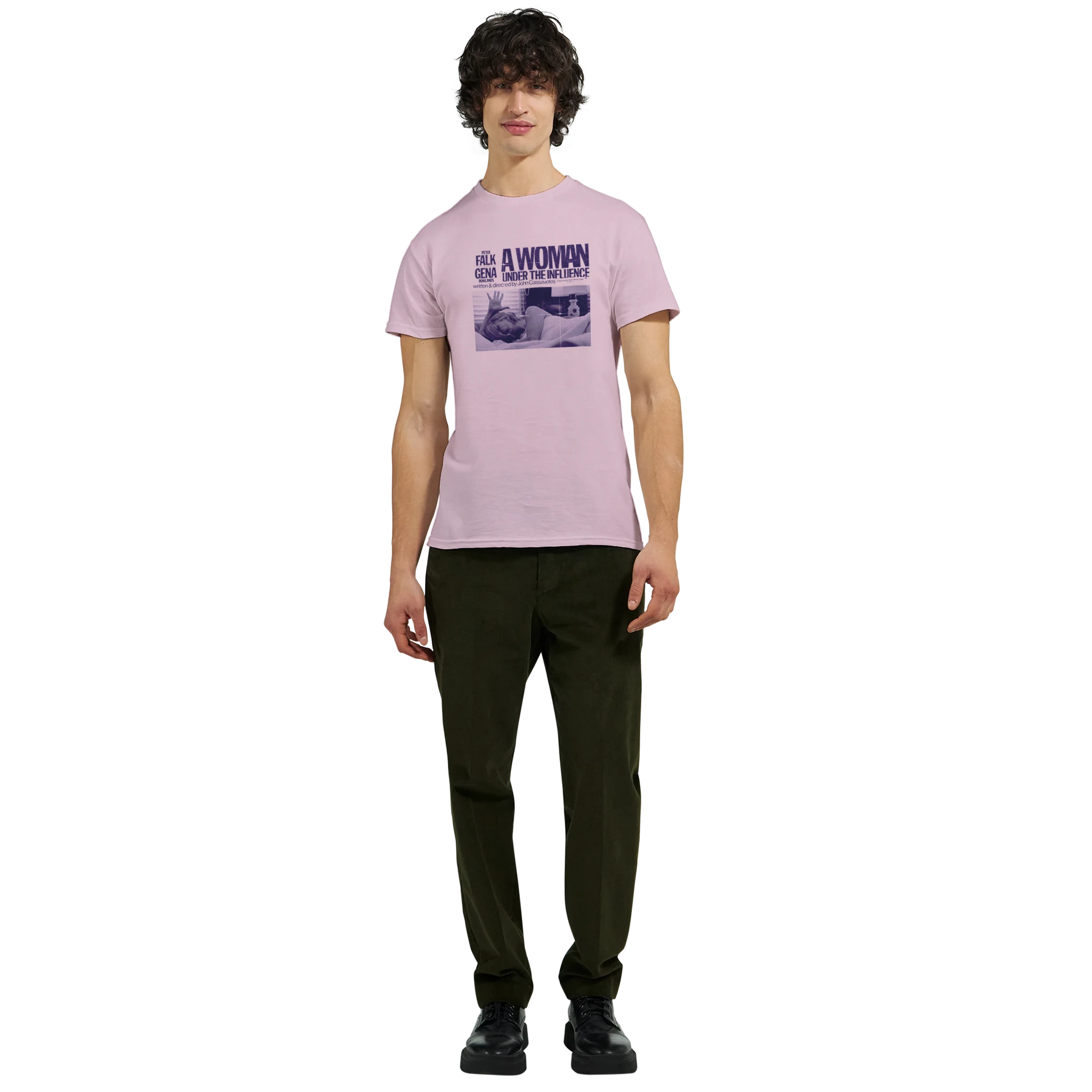 Light Pink A Woman Under the Influence T-Shirt – Worn by Model | Indie Auteur Cinema Tee