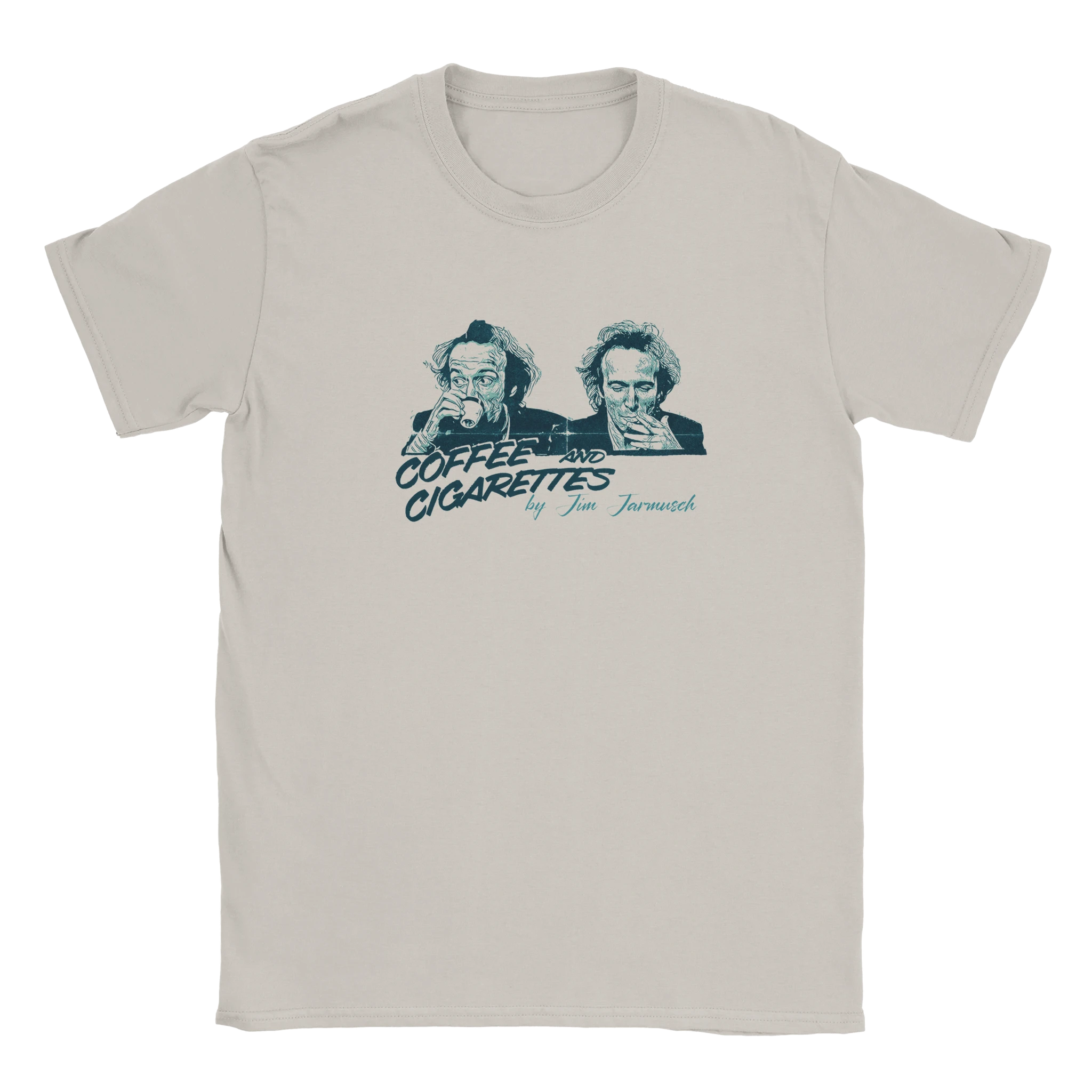 Ice Gray Coffee and Cigarettes T-Shirt – Minimalist Black-and-White Film Shirt