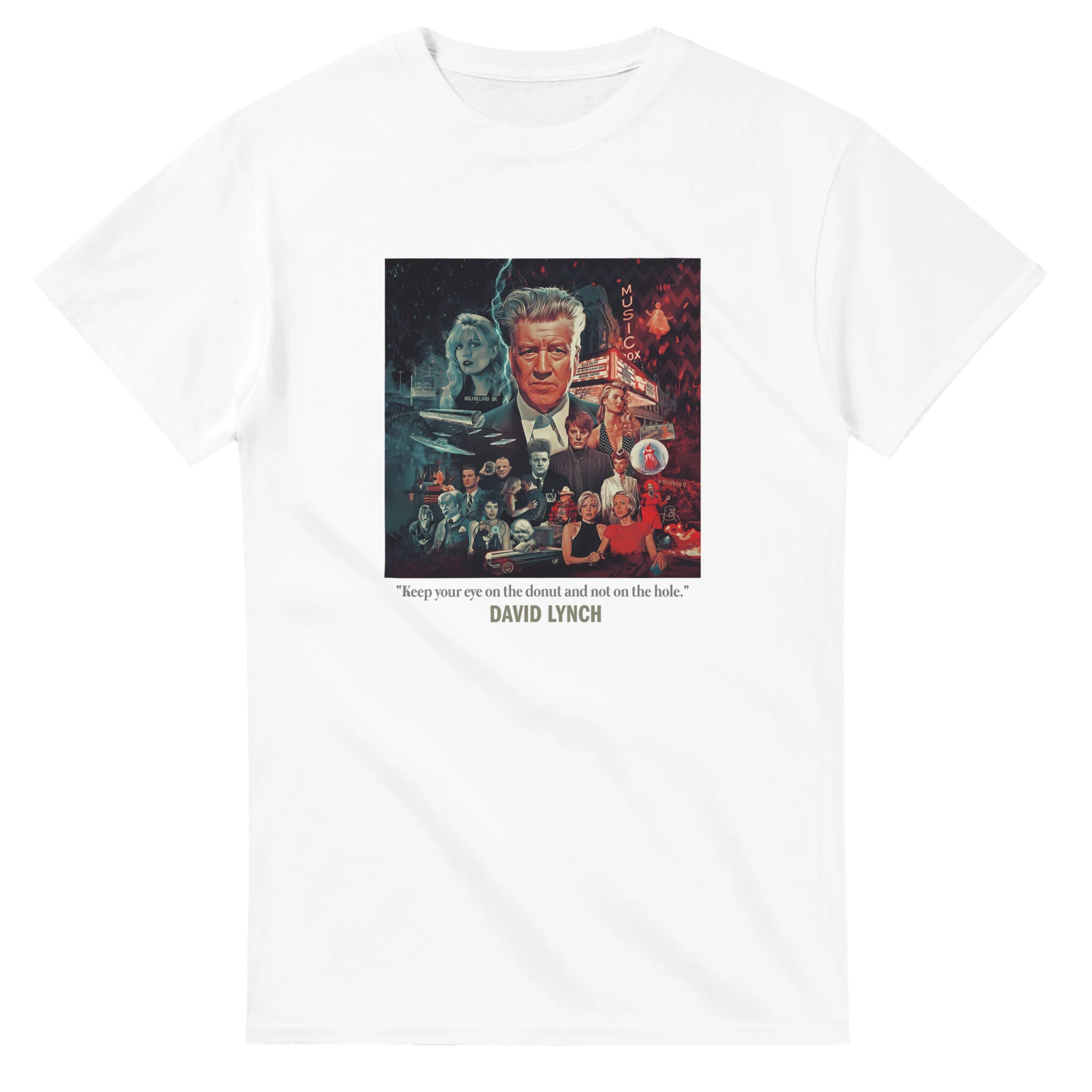 White David Lynch T-Shirt – Surreal Cinema Masterpiece Collage