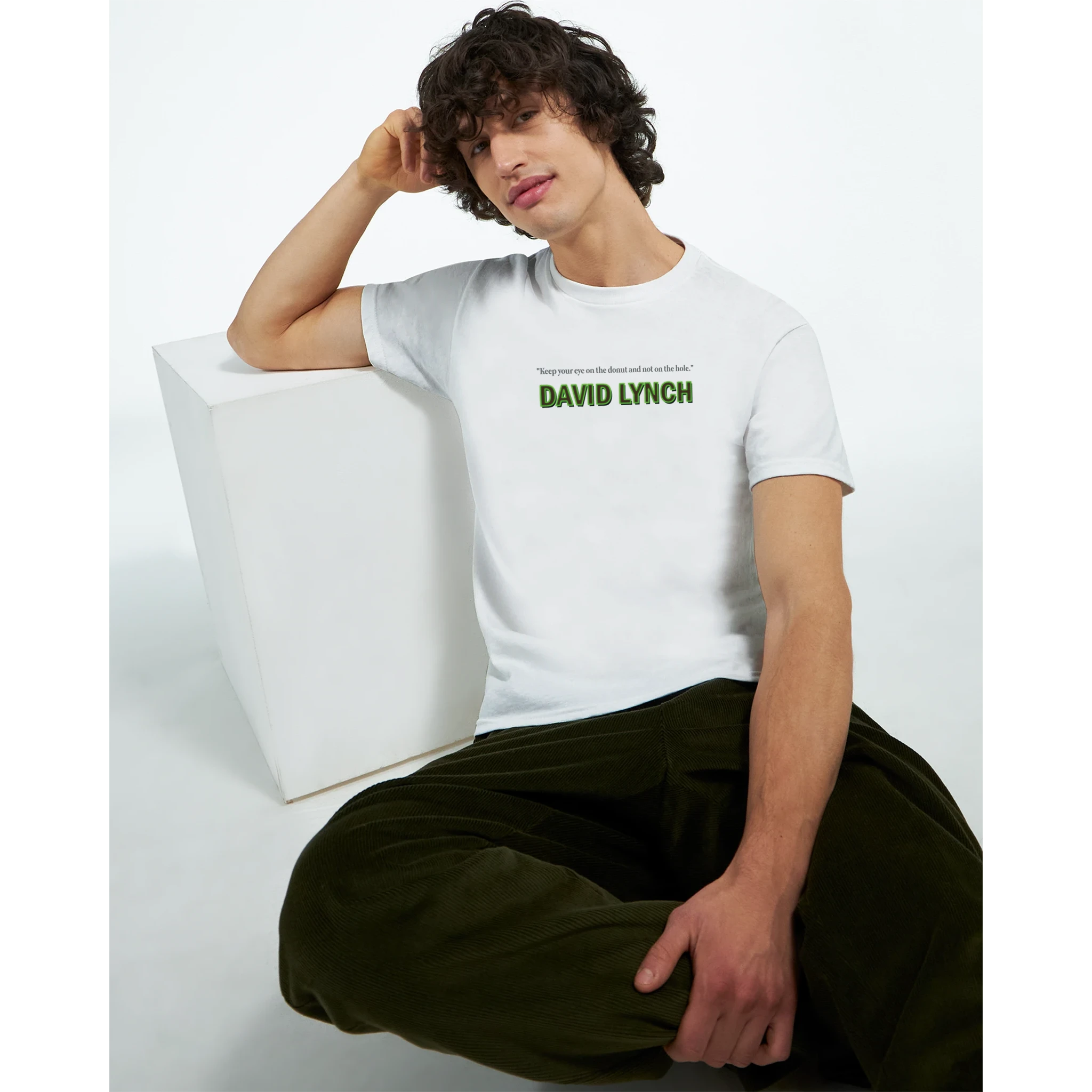 "White David Lynch T-Shirt – Keep Your Eye on the Donut Minimalist Tee