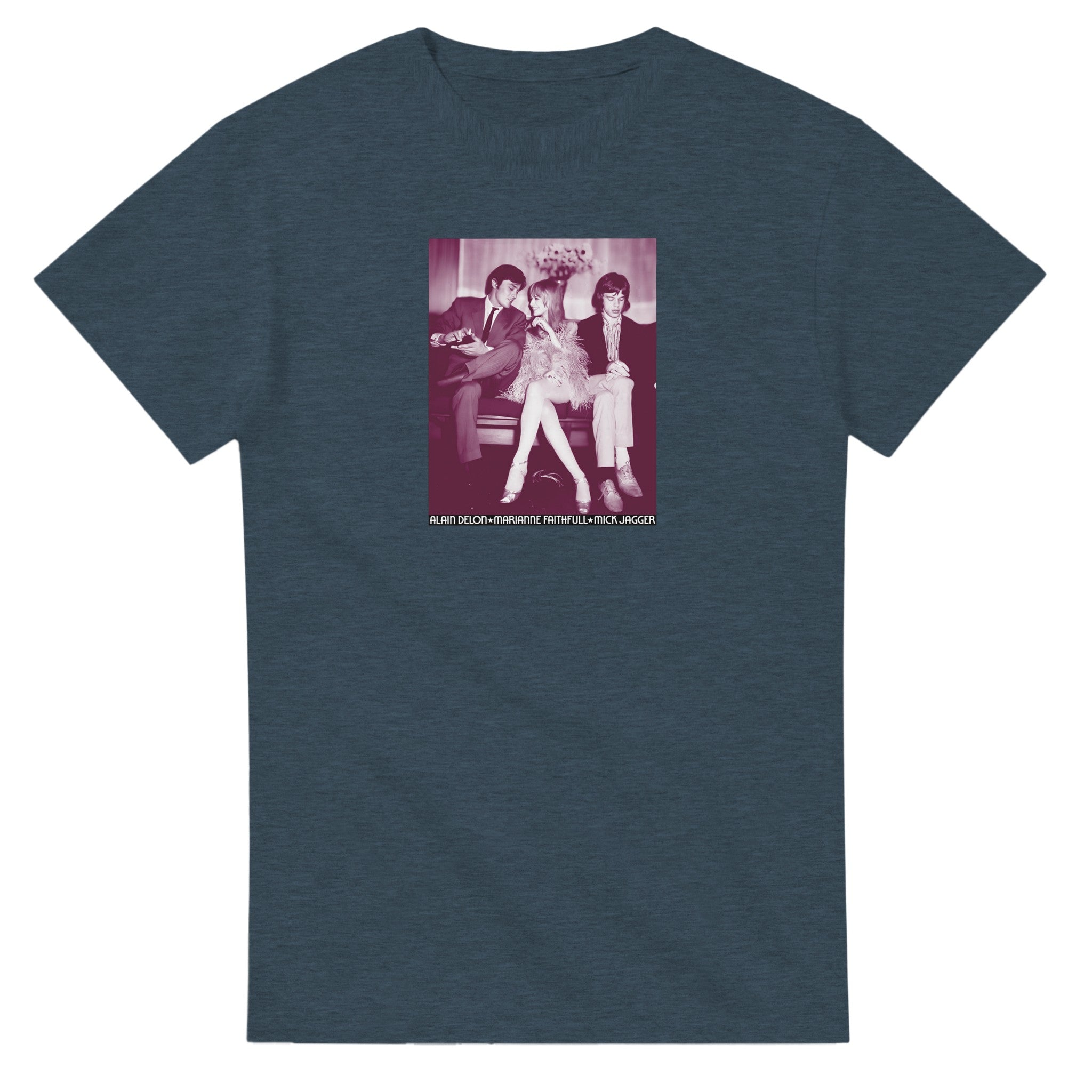 Dark Heather Marianne Faithfull, Alain Delon & Mick Jagger T-Shirt – 1960s Rock & Film Legends