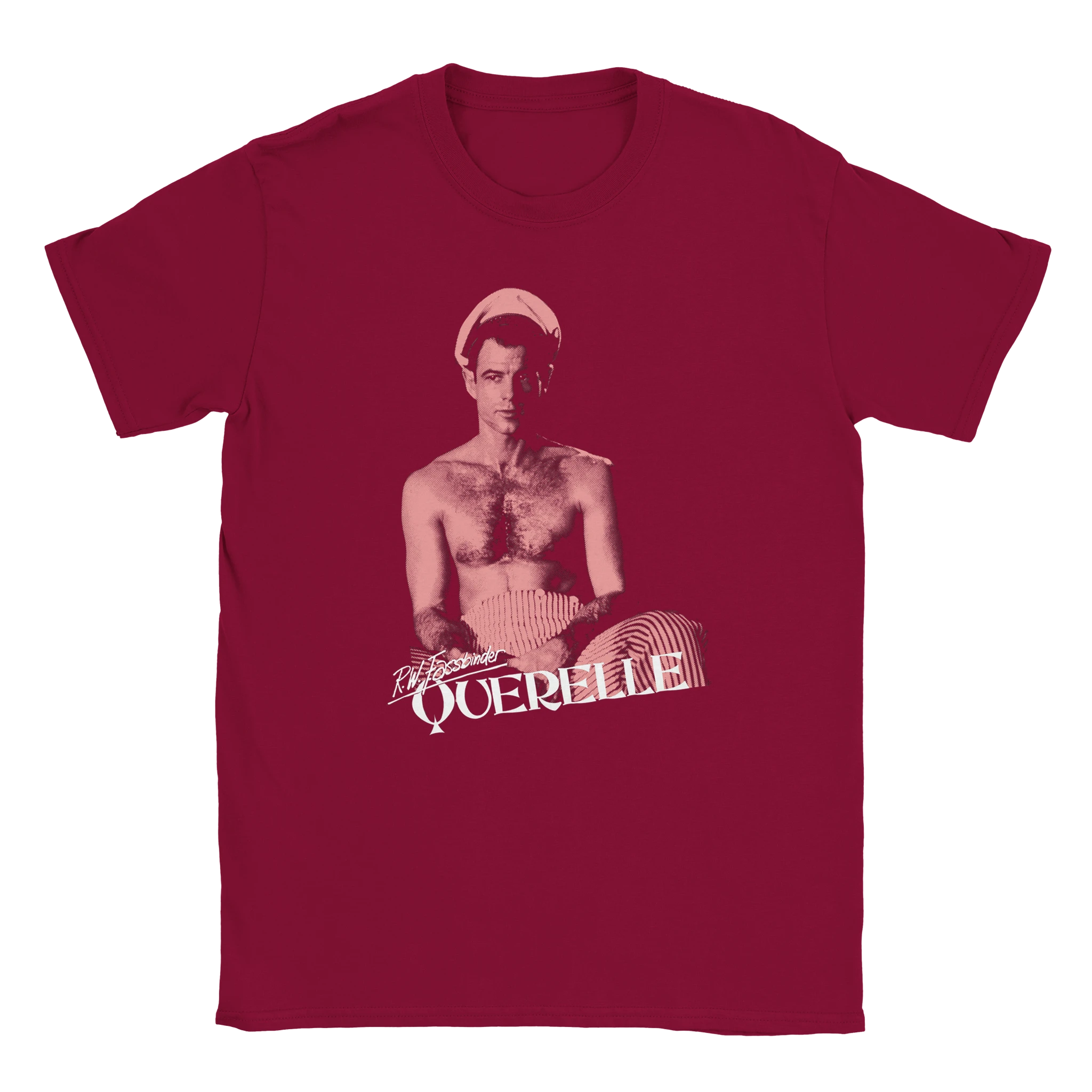 Cardinal red Querelle T-Shirt – Worn by Model | LGBTQ+ Cinema & Cult Drama Tee