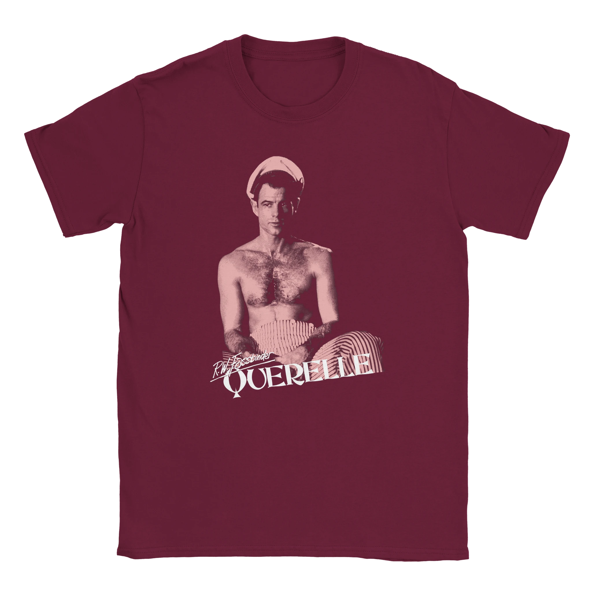 Maroon Querelle T-Shirt – Worn by Model | LGBTQ+ Cinema & Cult Drama Tee