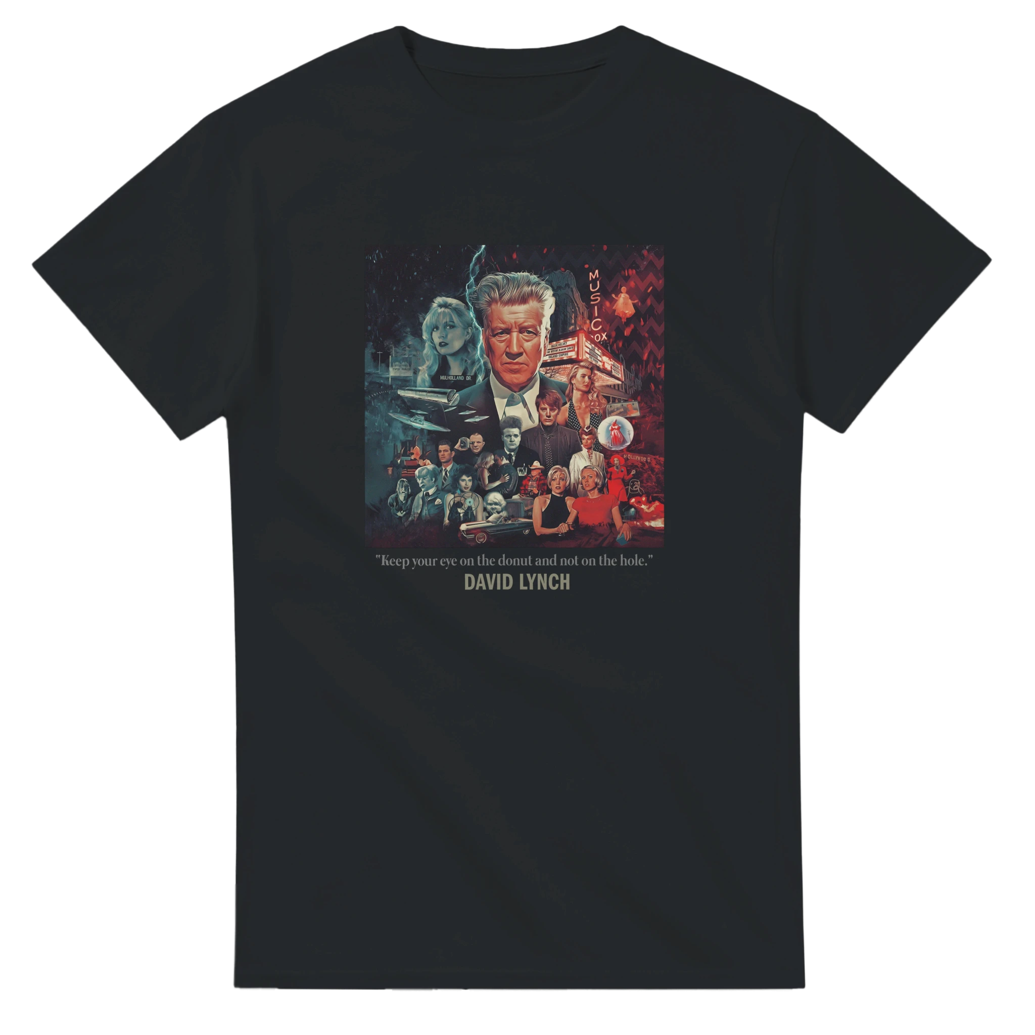 Black David Lynch T-Shirt – Cult Cinema Tribute with Iconic Characters