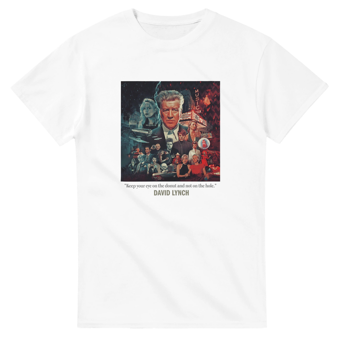 White David Lynch T-Shirt – Surreal Cinema Masterpiece Collage